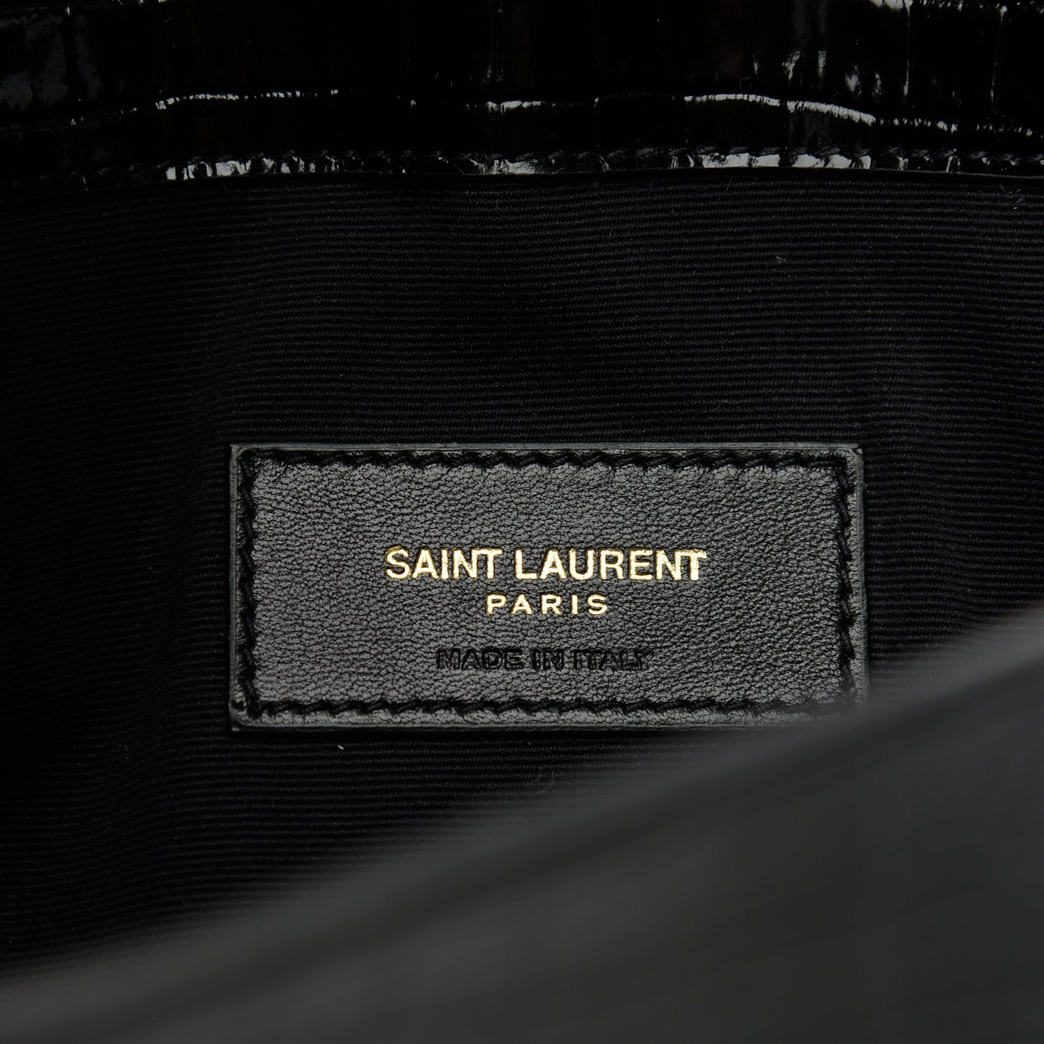 Saint Laurent Calfskin Crocodile Embossed Uptown Monogram Clutch Black 6 of 7