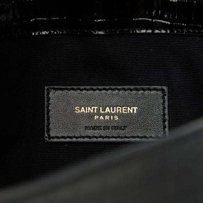 Saint Laurent Calfskin Crocodile Embossed Uptown Monogram Clutch Black 6 of 7