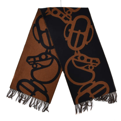 Hermes Cashmere Boucles et Camails Muffler Marine Caramel 2 of 3
