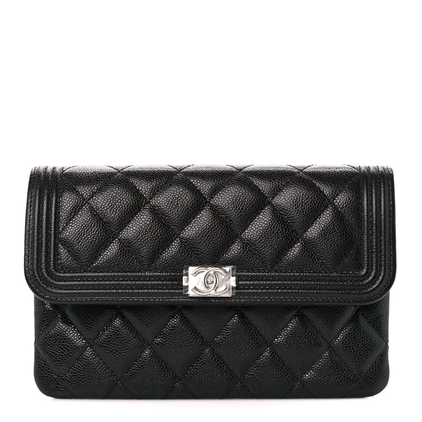 Caviar Quilted Boy Flap Clutch Black