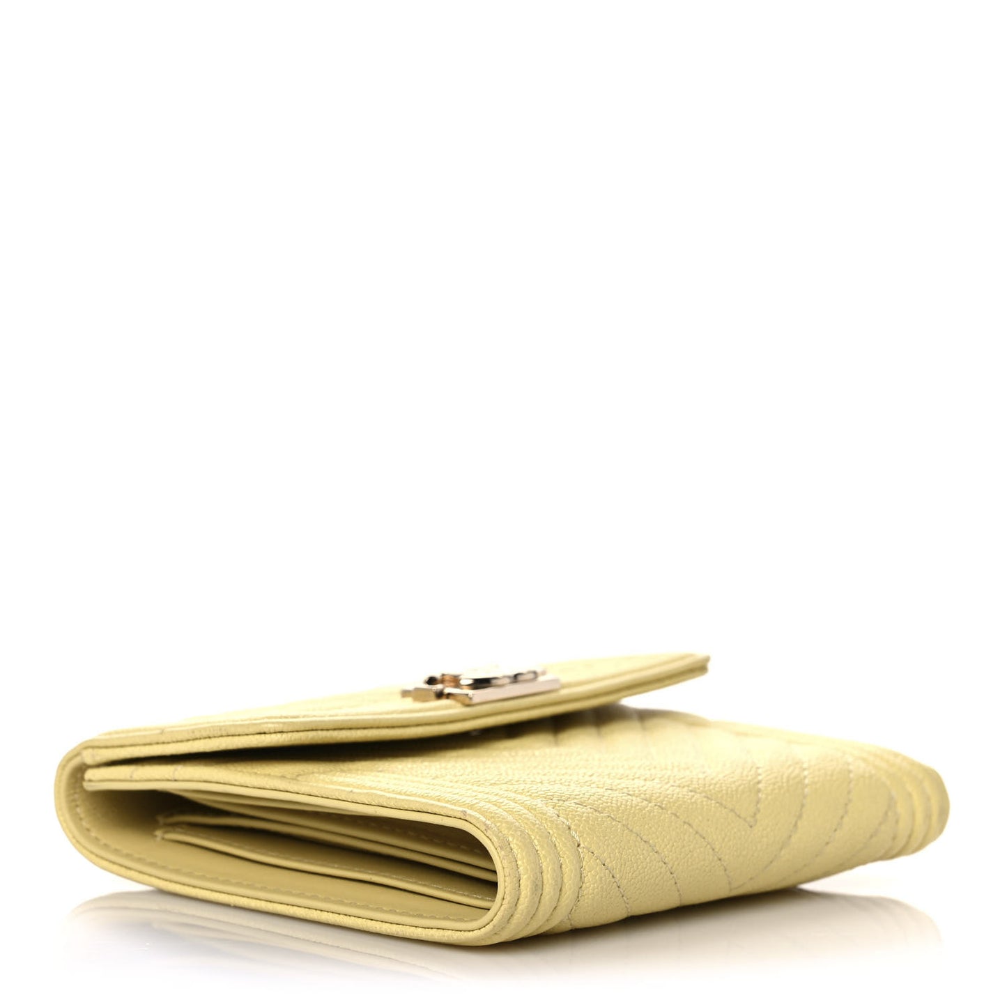 Caviar Chevron Quilted Boy Compact Wallet Yellow