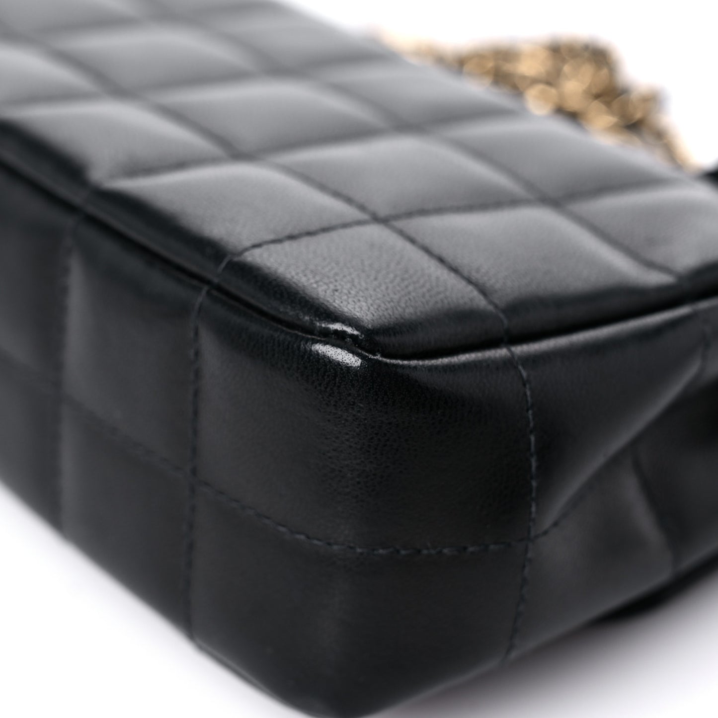 Lambskin Quilted Mini Chocolate Bar Camellia Flap Black