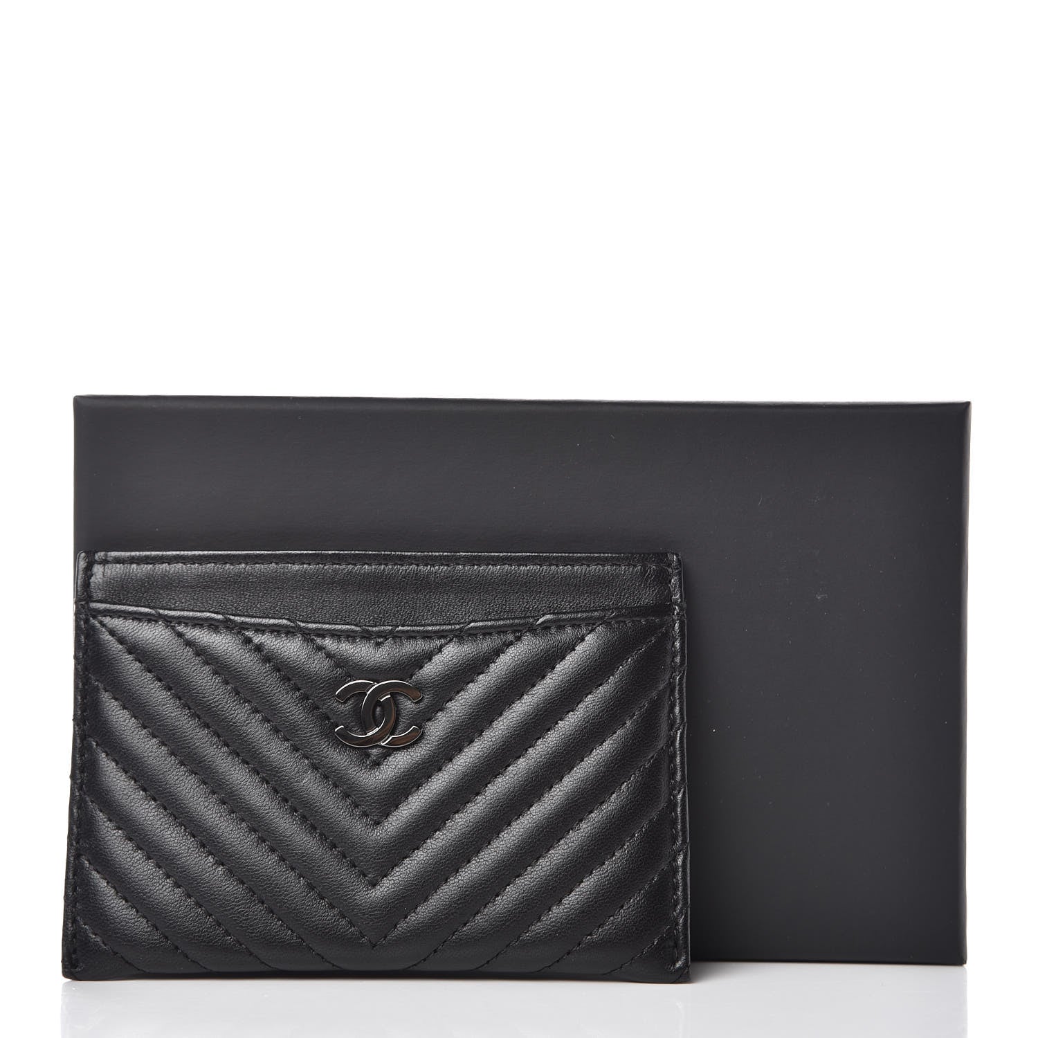 Chanel Lambskin Chevron Quilted Card Holder Black 11 of 11