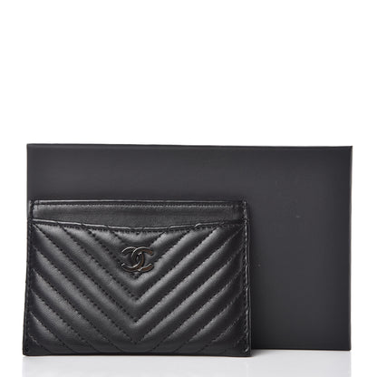 Chanel Lambskin Chevron Quilted Card Holder Black 11 of 11