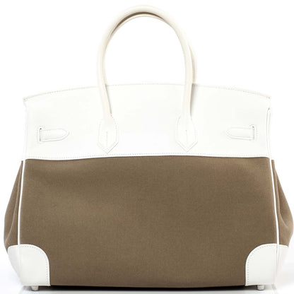 Hermes Swift Toile Birkin 35 Blanc Vert Miliatire 4 of 11