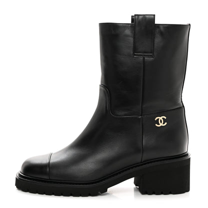 Chanel Calfskin CC Ankle Boots 38 Black 1 of 8