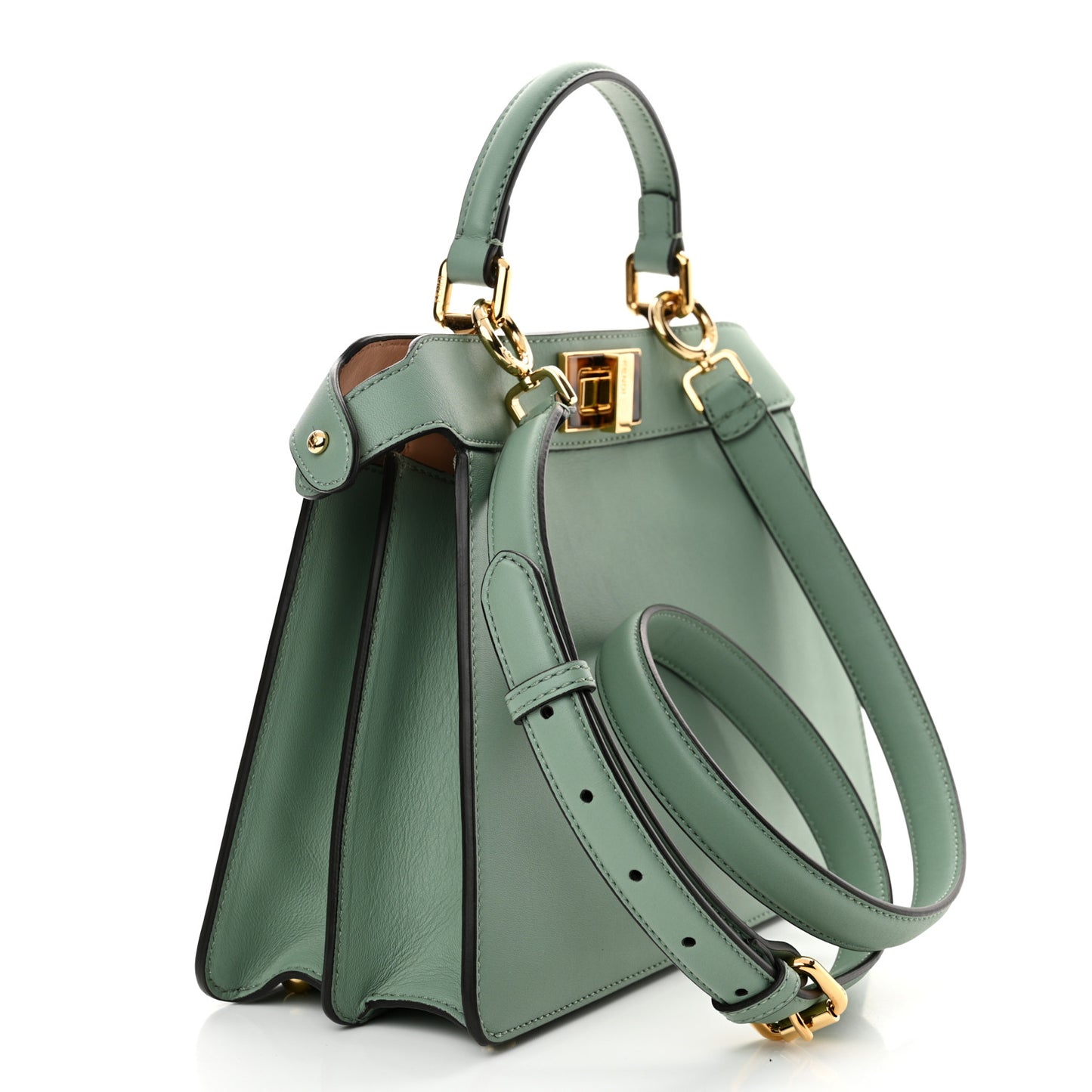 Vitello Seta Shiny Nappa Plexiglass Small Peekaboo I SEE U Satchel Menta Light Rose