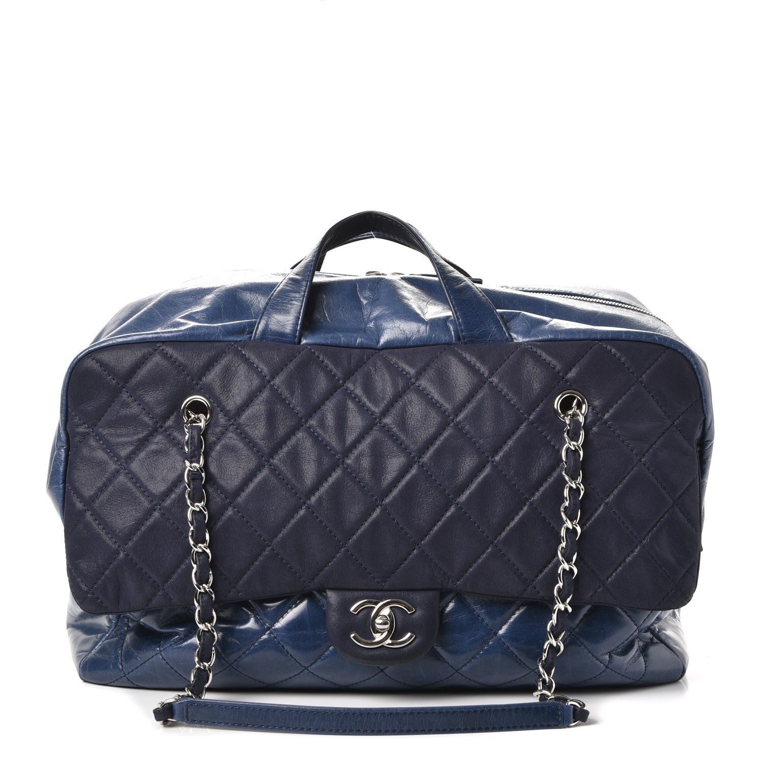 Chanel Glazed Calfskin Quilted Travel Flap Tote Blue 1 of 9