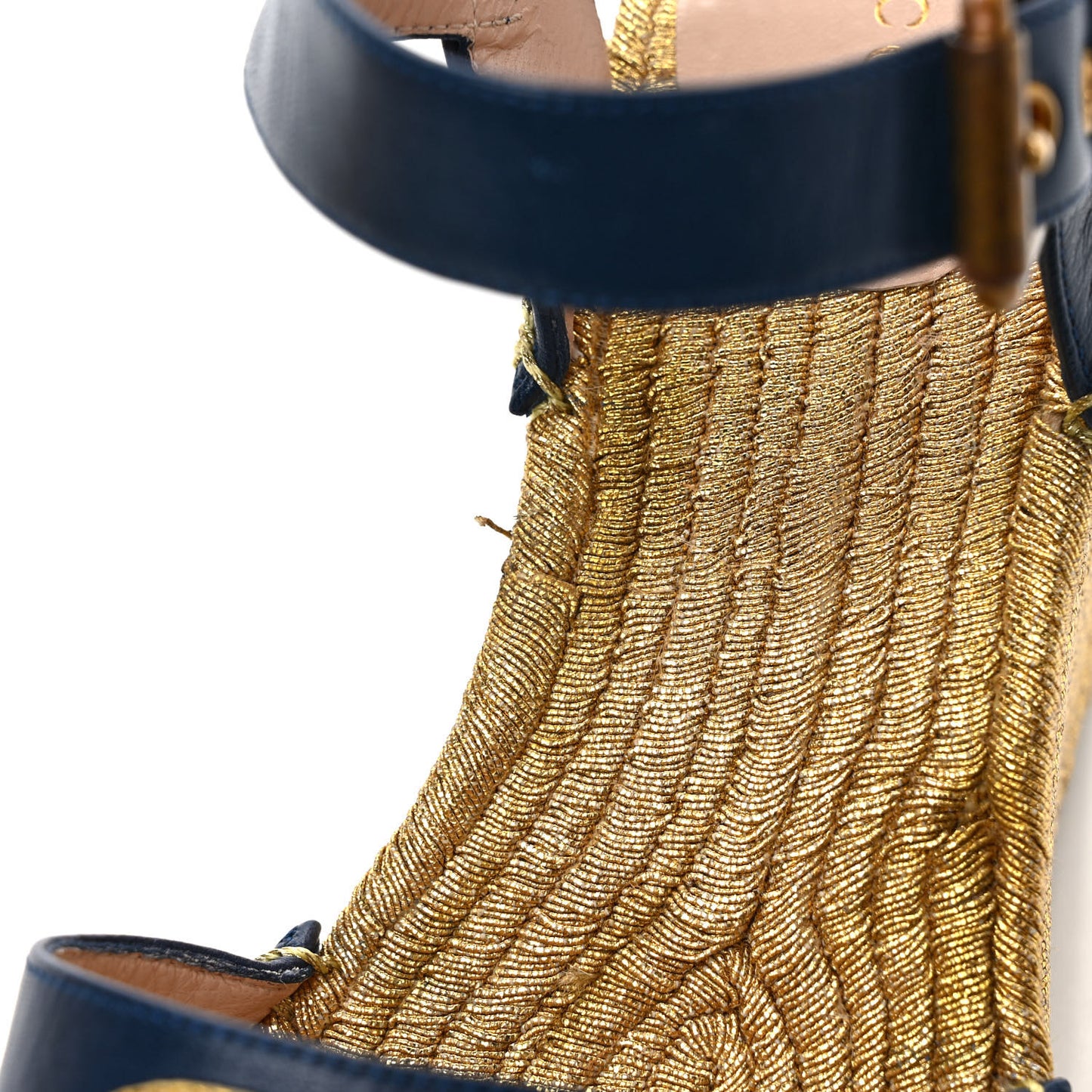 Calfskin Espadrille Platform 95 Wedge Sandals 38 Blu Agata Oro Vecchi