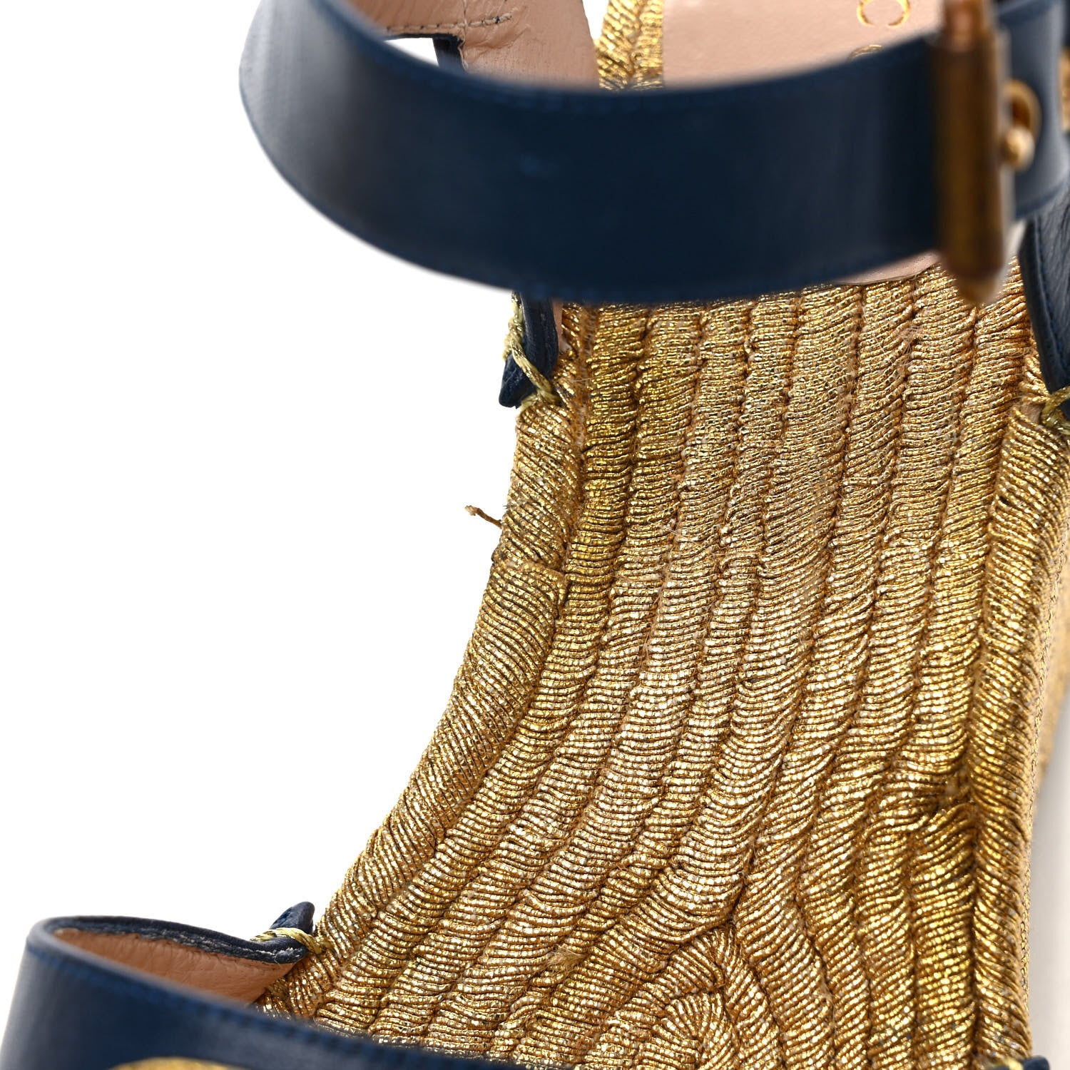 Gucci Calfskin Espadrille Platform 95 Wedge Sandals 38 Blu Agata Oro Vecchi 9 of 9