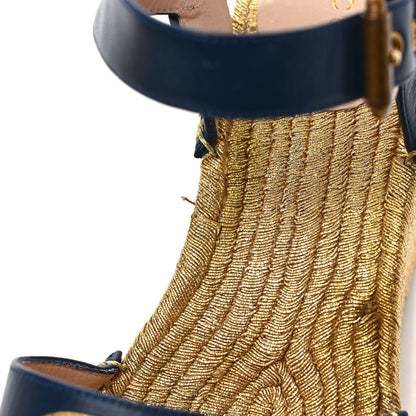 Gucci Calfskin Espadrille Platform 95 Wedge Sandals 38 Blu Agata Oro Vecchi 9 of 9