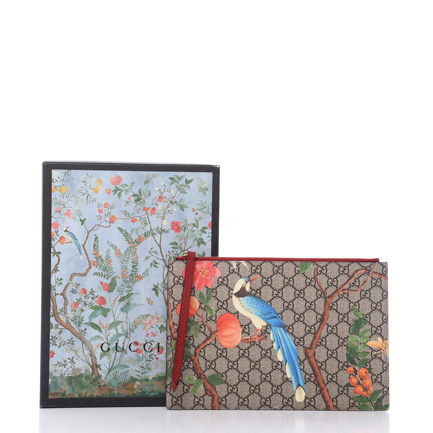 GG Supreme Monogram Tian Large Zip Pouch Beige Multicolor Red