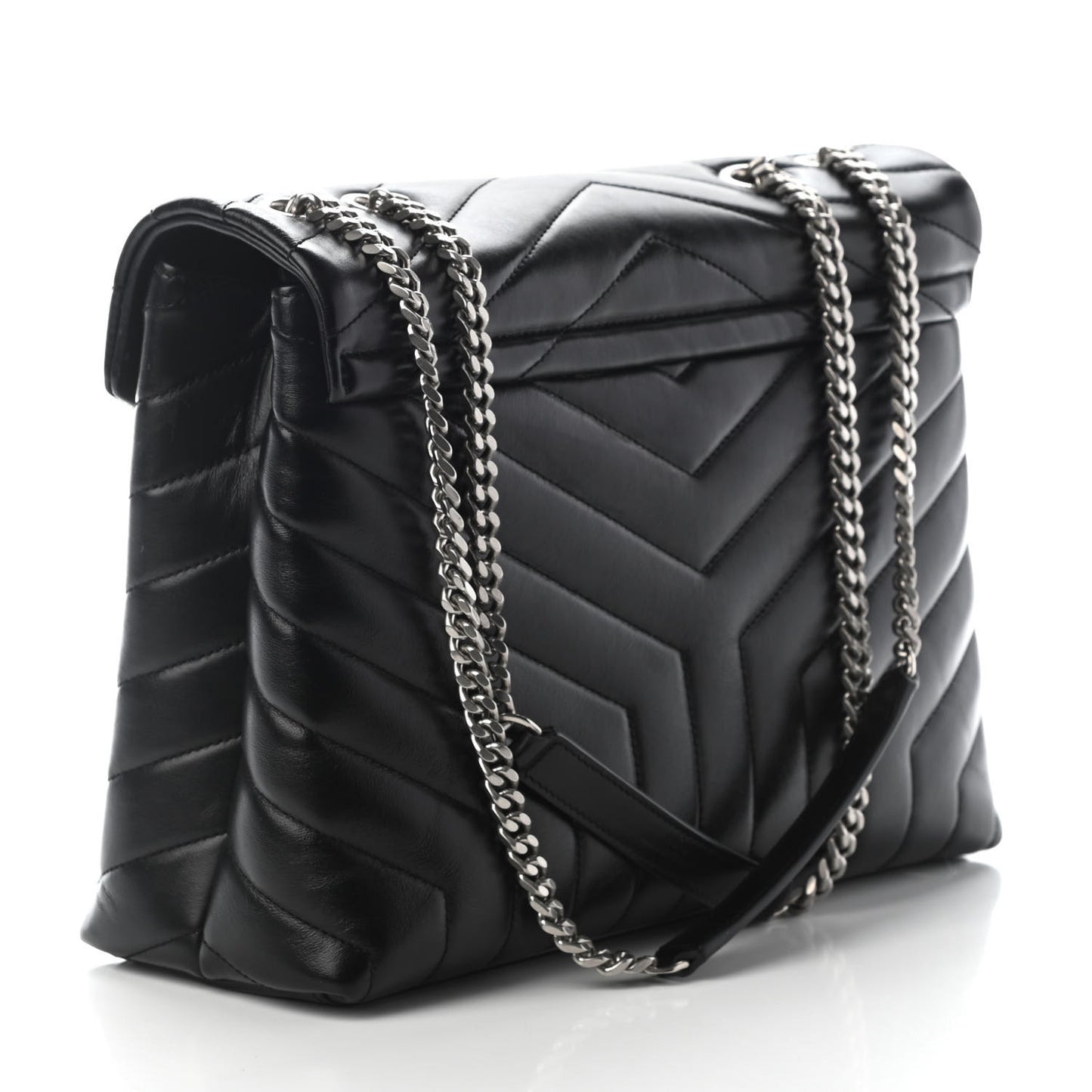 Calfskin Y Quilted Monogram Medium Loulou Chain Satchel Black