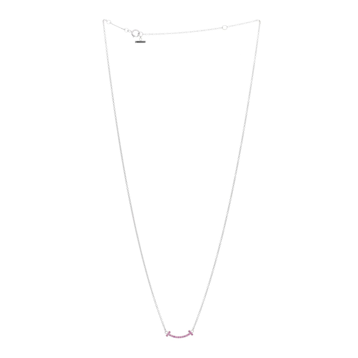 18K White Gold Pink Sapphire Mini T Smile Pendant Necklace