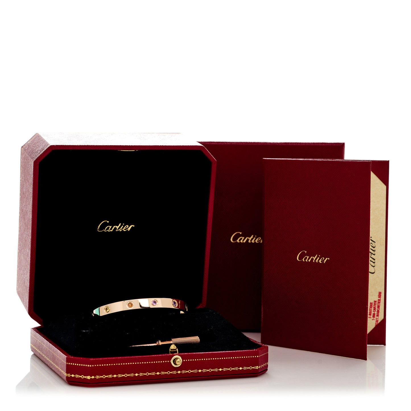 18K Pink Gold Sapphire Garnet Amethyst LOVE Bracelet 17