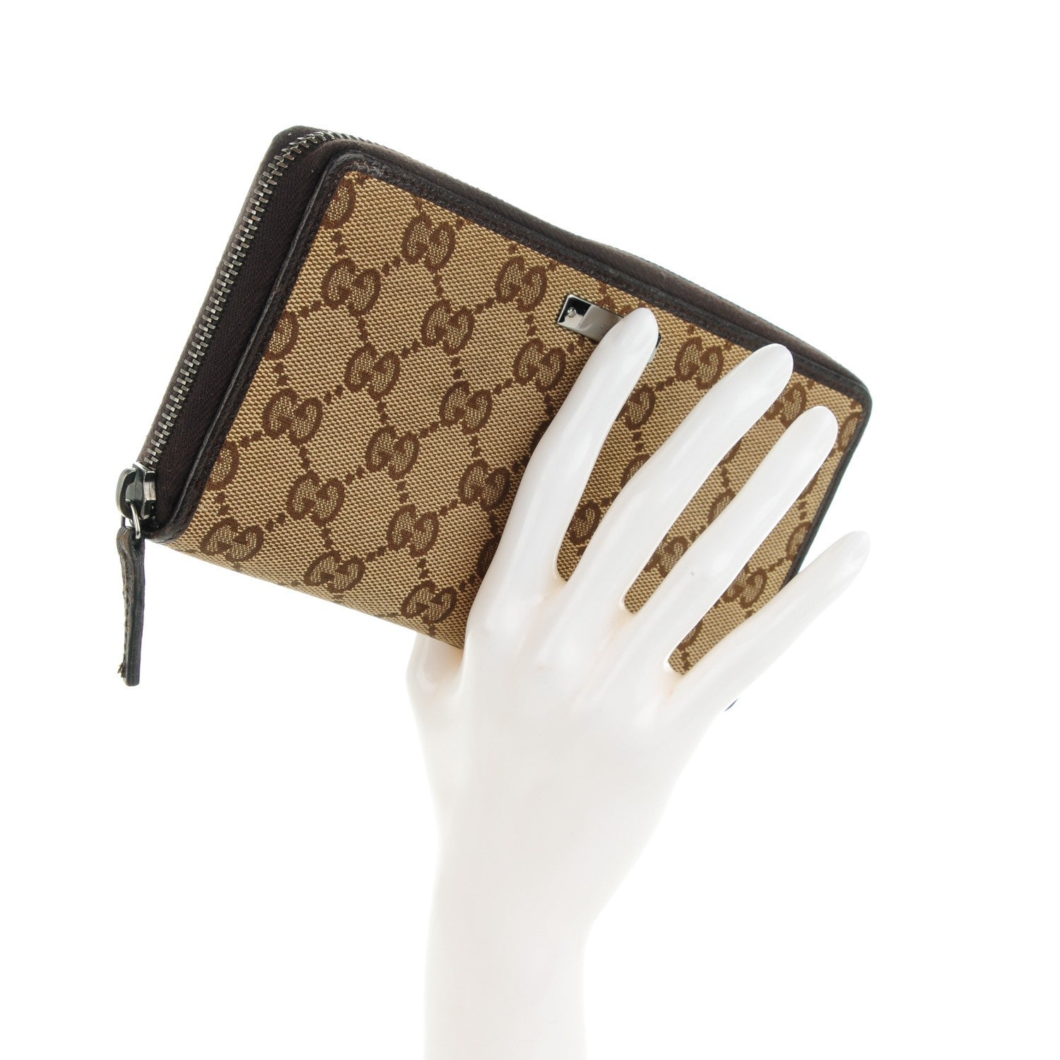 Gucci Monogram Metal Bar Zip Around Wallet Dark Brown 2 of 7