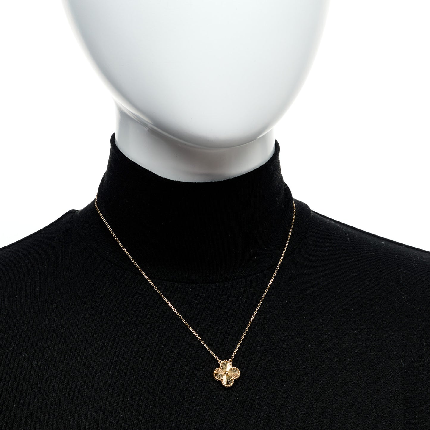 18K Yellow Gold Guilloche Vintage Alhambra Pendant Necklace