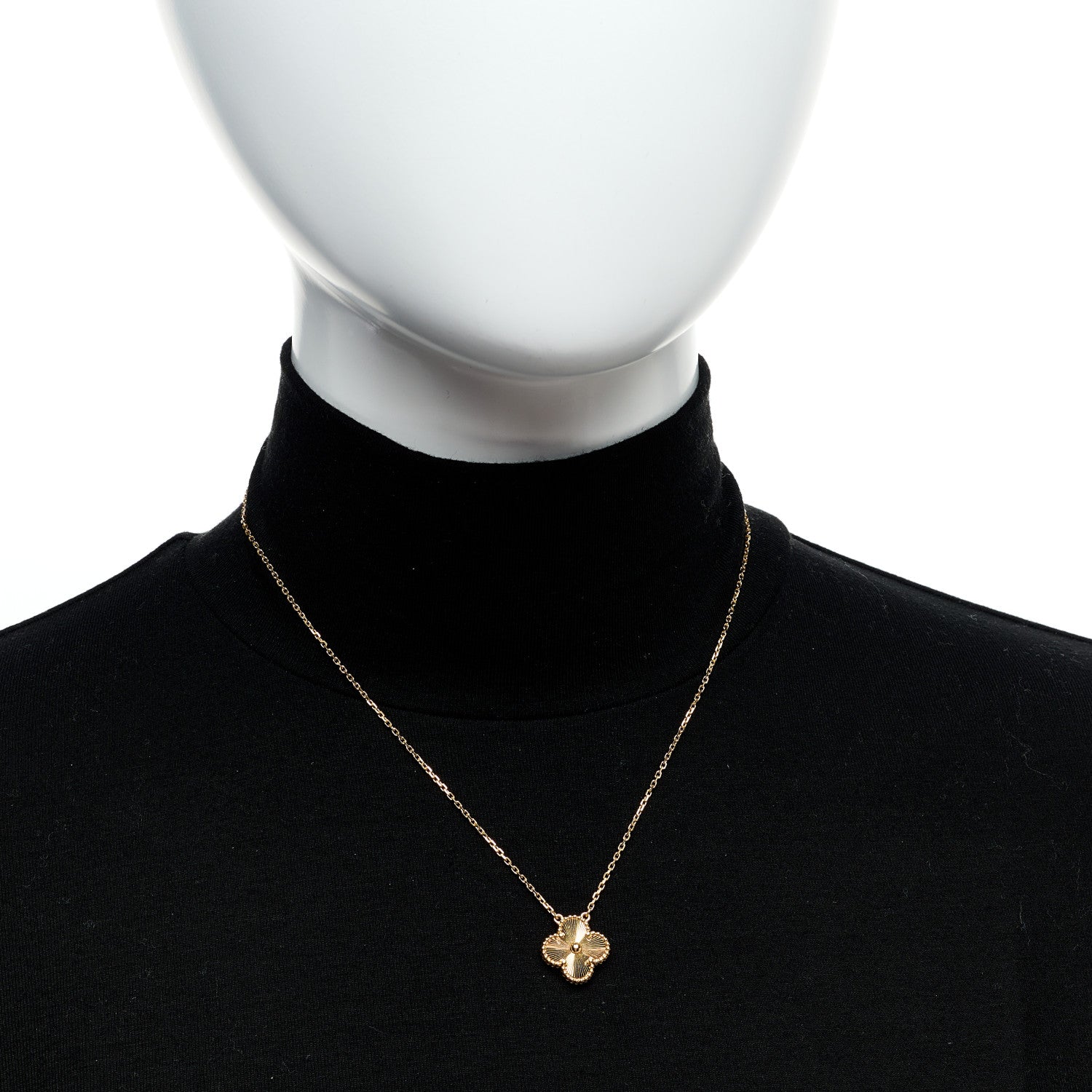 Van Cleef & Arpels 18K Yellow Gold Guilloche Vintage Alhambra Pendant Necklace 2 of 6