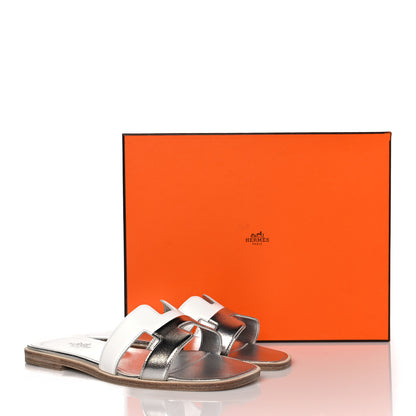 Hermes Metallic Nappa Box Oran Sandals 36.5 White Gris Argente 9 of 9