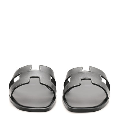 Hermes Box Calfskin Oran Sandals 38 Black 3 of 10