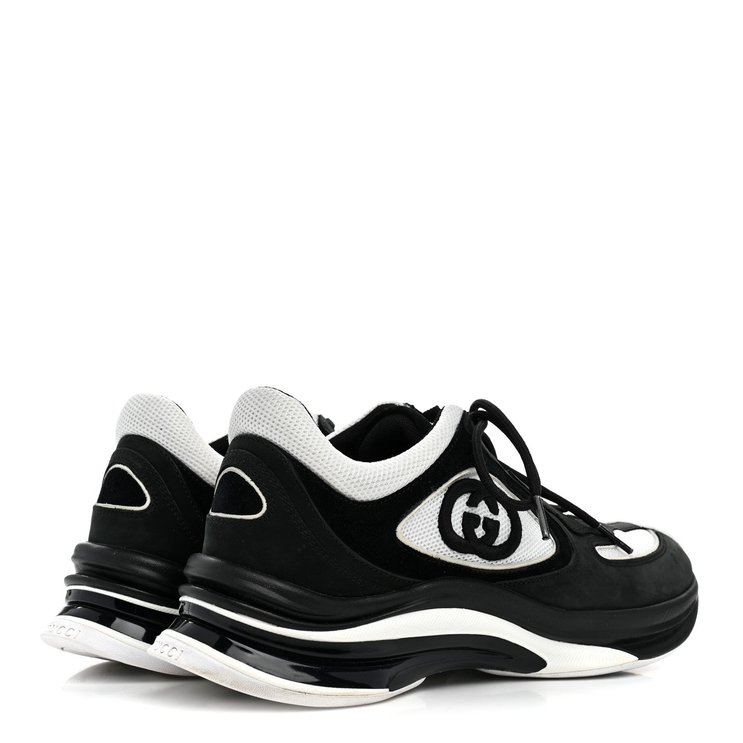 Gucci Technical Knit Fabric Suede Calfskin Womens Gucci Run Sneakers 39.5 Black White 5 of 8