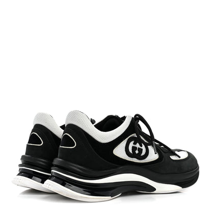 Gucci Technical Knit Fabric Suede Calfskin Womens Gucci Run Sneakers 39.5 Black White 5 of 8