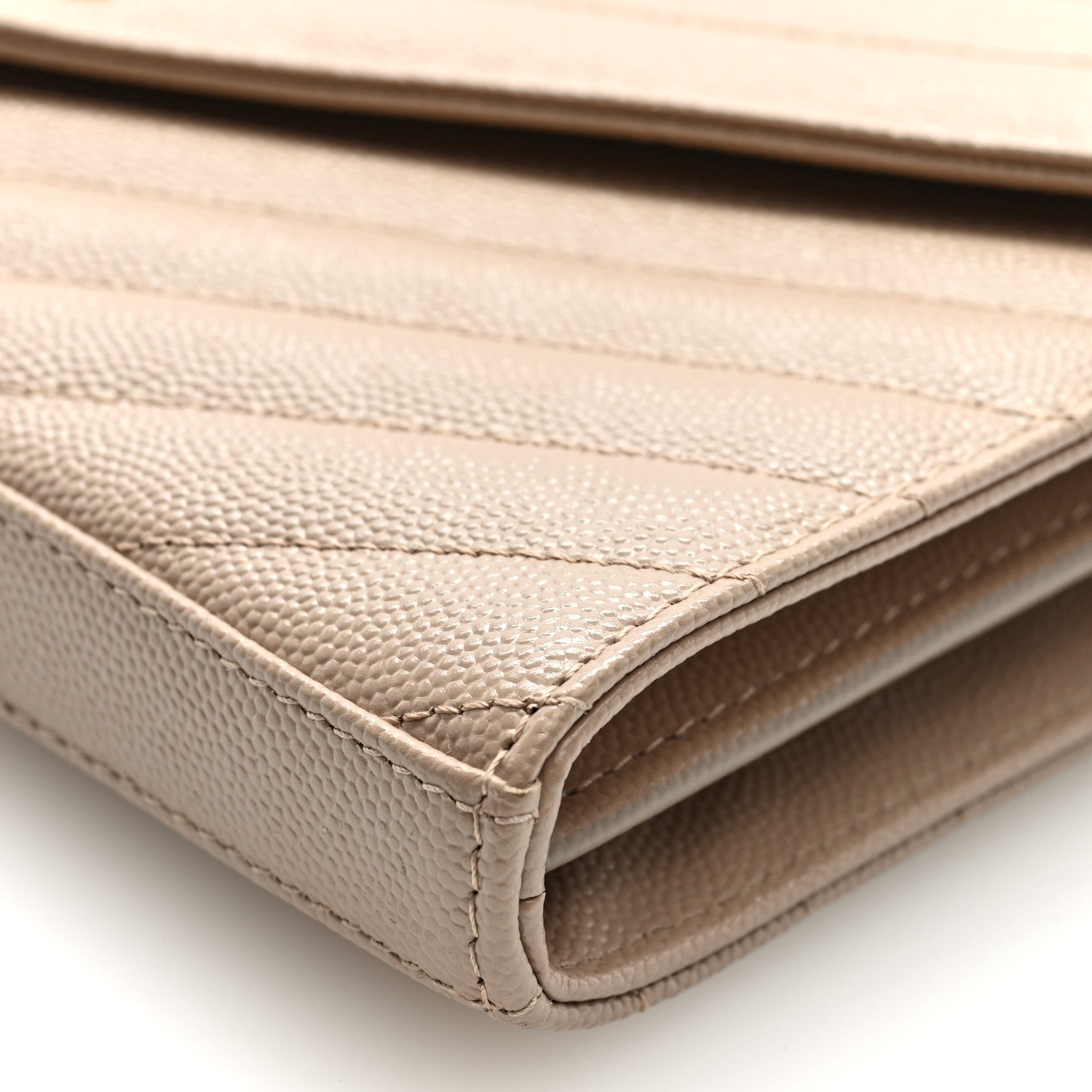Saint Laurent Grain De Poudre Matelasse Chevron Monogram Chain Wallet Dark Beige 9 of 10