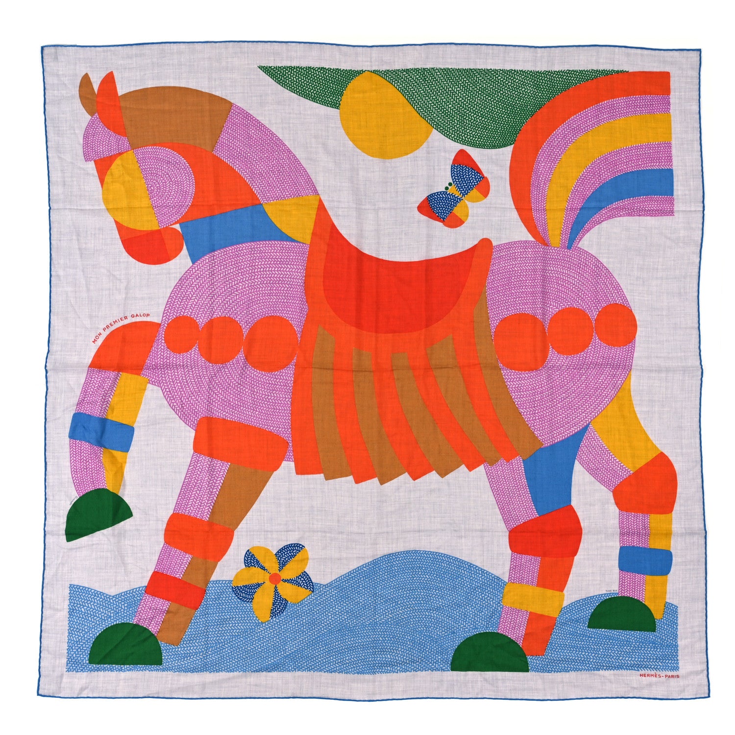 Hermes Cashmere Silk Mon Premier Galop Shawl 140 Gris Chine Rouge 1 of 3