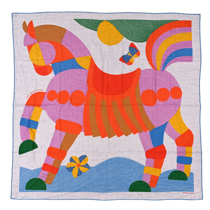Hermes Cashmere Silk Mon Premier Galop Shawl 140 Gris Chine Rouge 1 of 3