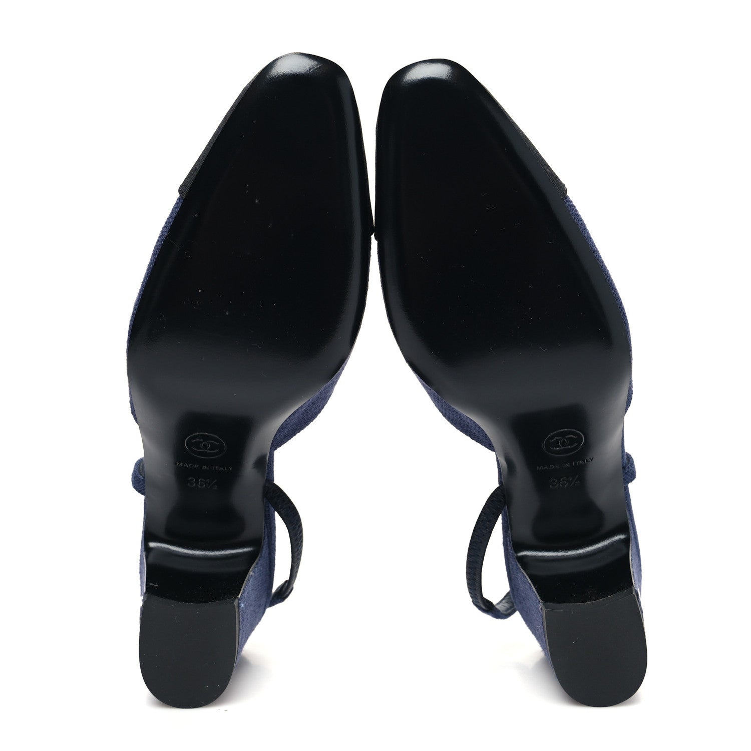 Chanel Fabric Grosgrain Cap Toe CC Slingback Pumps 36.5 Dark Blue Black 5 of 9