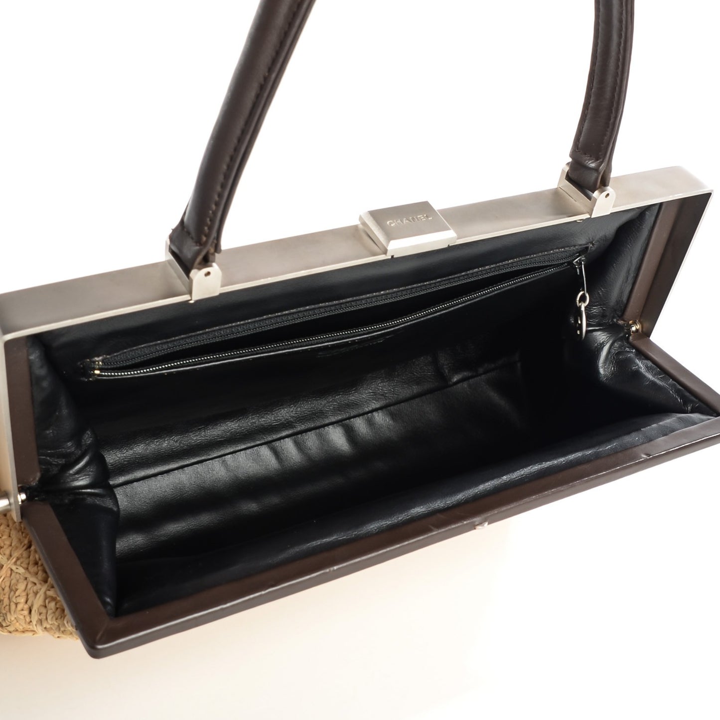 Woven Straw Raffia Framed Bag Brown