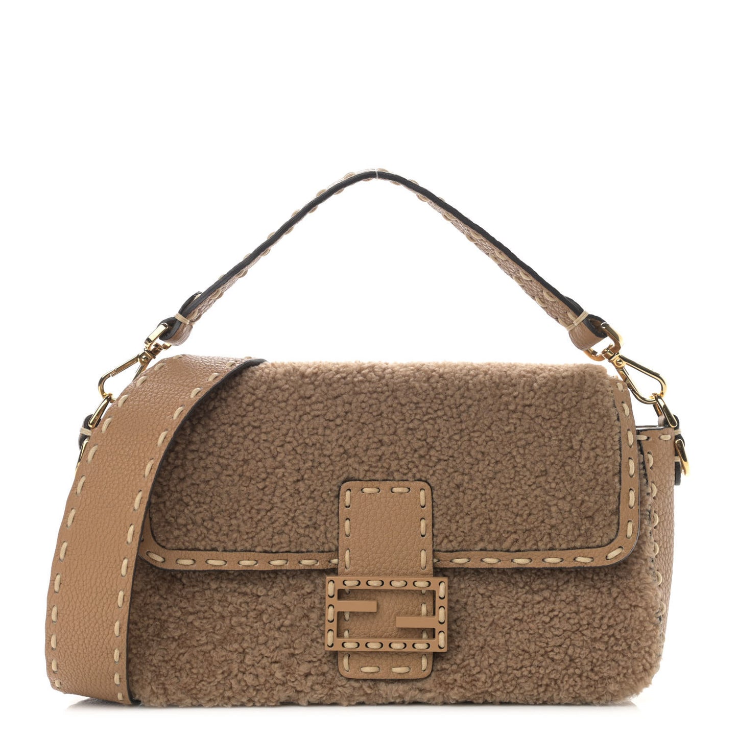 Curly Sheepskin Cuoio Romano Selleria Baguette Camel Cammello