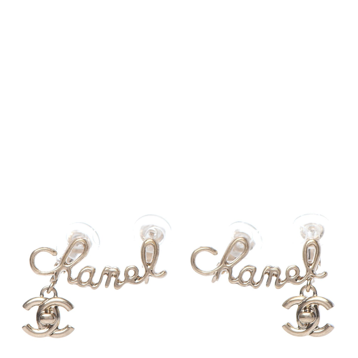Metal CC Turnlock Climber Clip On Earrings Gold