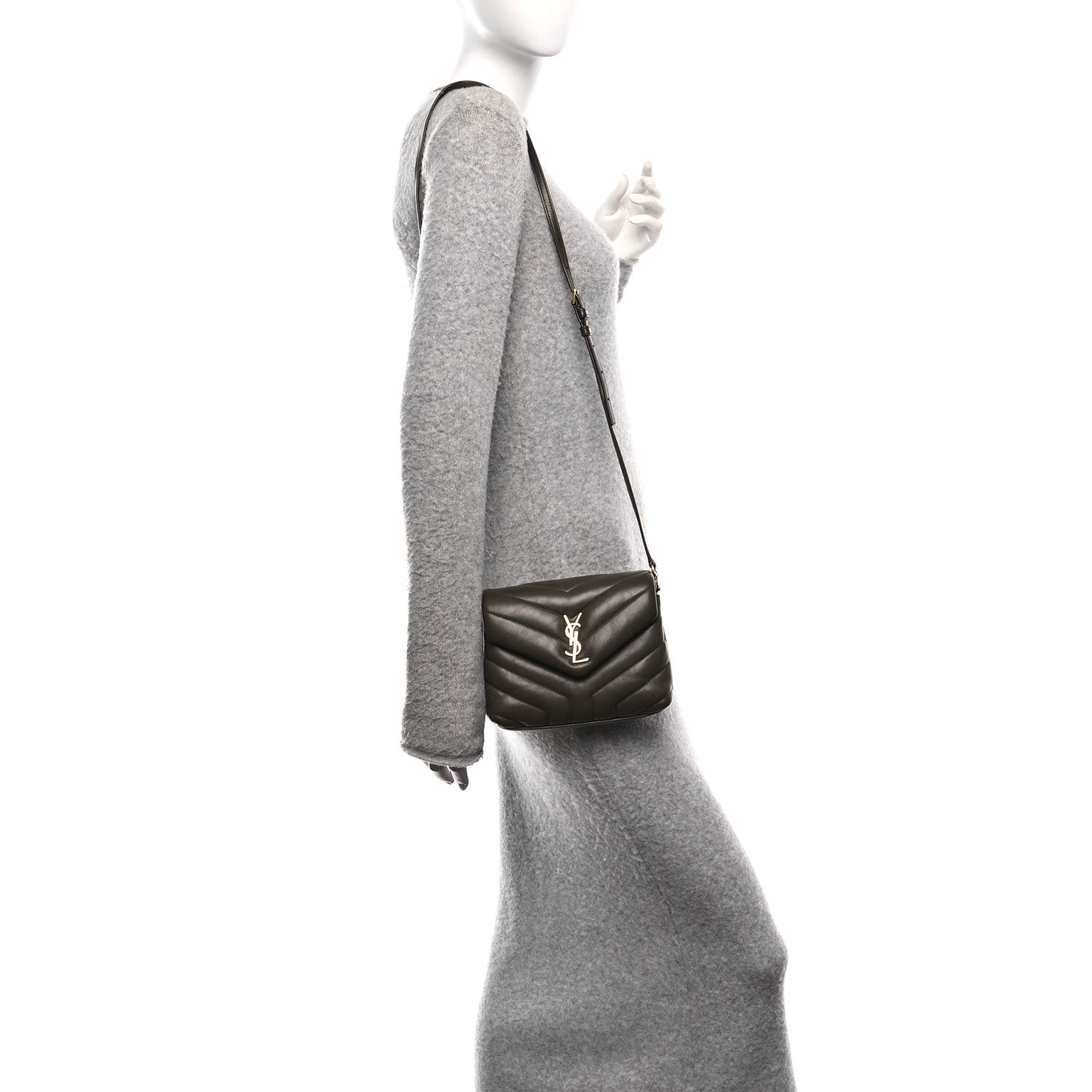 Saint Laurent Calfskin Y Quilted Monogram Toy Loulou Crossbody Bag Soil Brown 2 of 12
