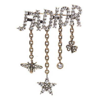 Christian Dior Metal Crystal J'Adior Logo Brooch Aged Gold 1 of 3