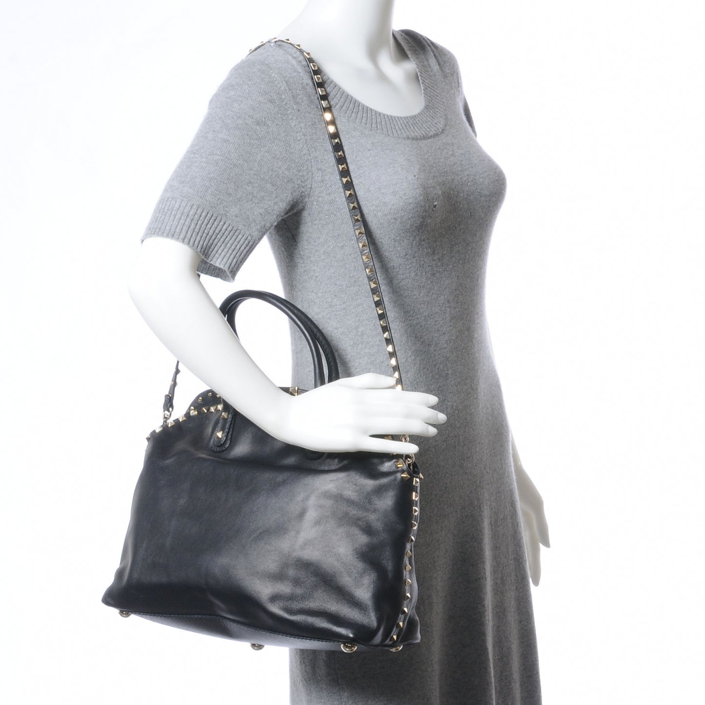 Vitello Rockstud Dome Satchel Black