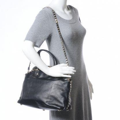 Valentino Garavani Vitello Rockstud Dome Satchel Black 2 of 8