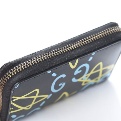 Gucci Calfskin GucciGhost Zip Around Card Case Black New Acquamarine 8 of 9