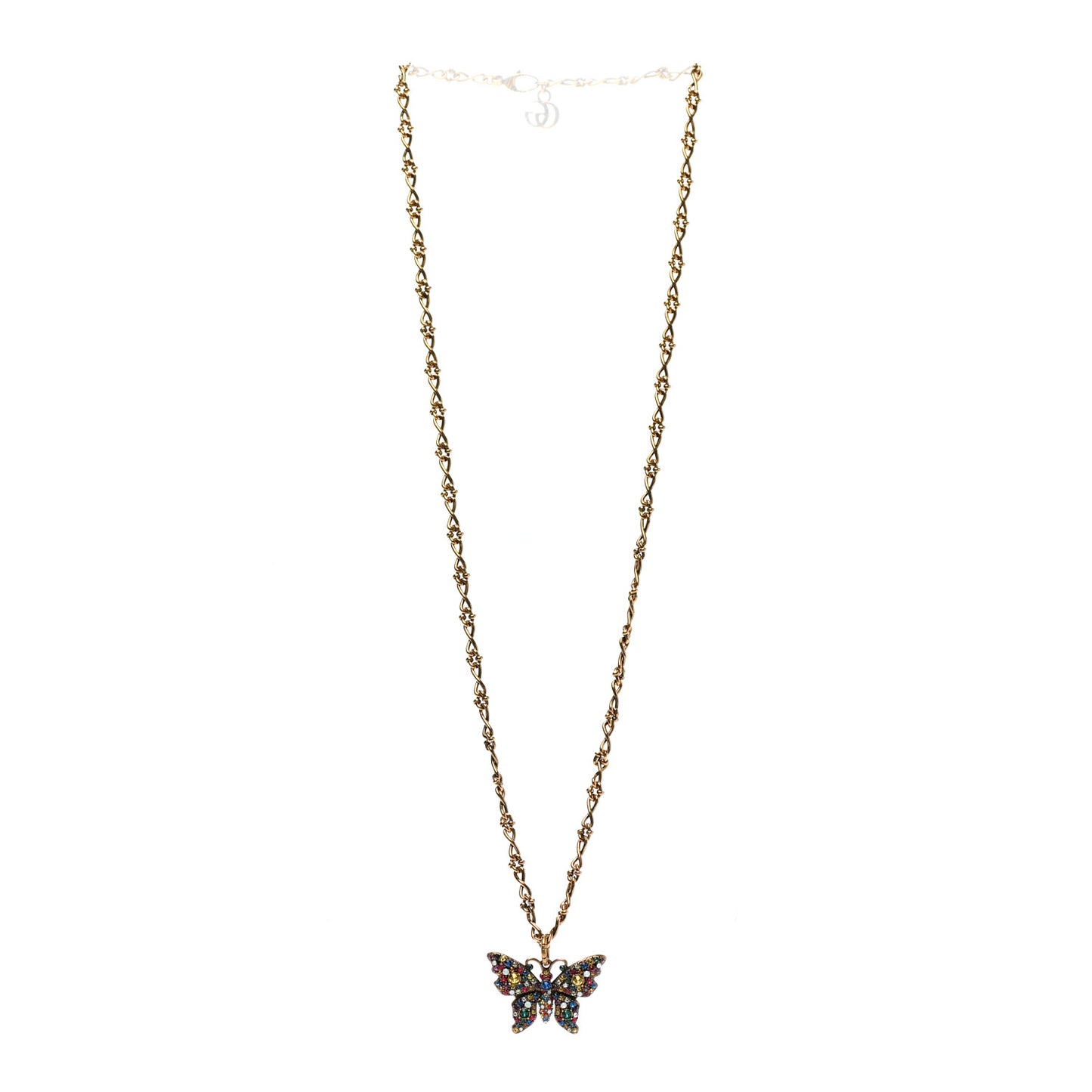 Metal Crystal Butterfly Necklace Aged Gold Multicolor
