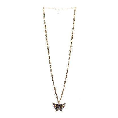 Gucci Metal Crystal Butterfly Necklace Aged Gold Multicolor 3 of 8