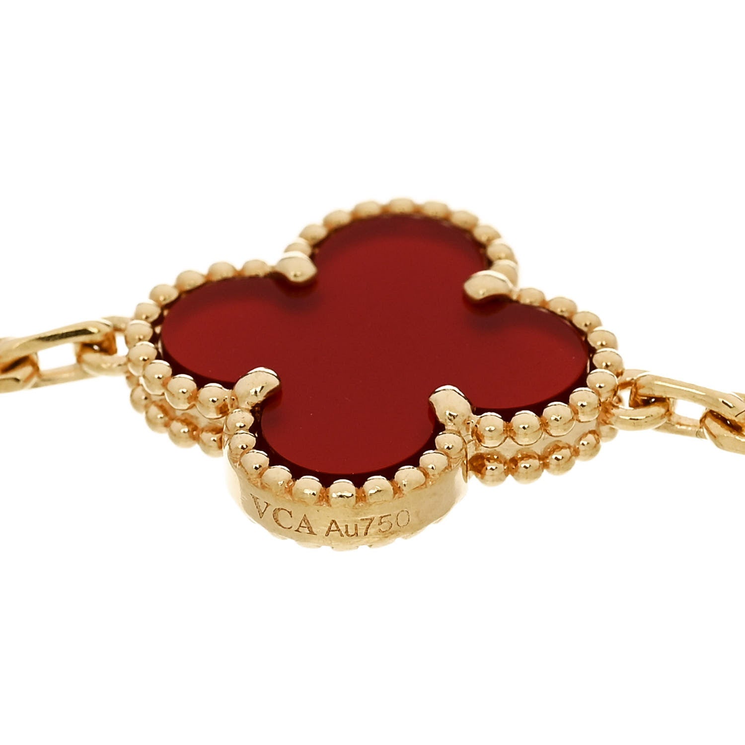 Van Cleef & Arpels 18K Yellow Gold Carnelian 5 Motifs Vintage Alhambra Bracelet 3 of 4