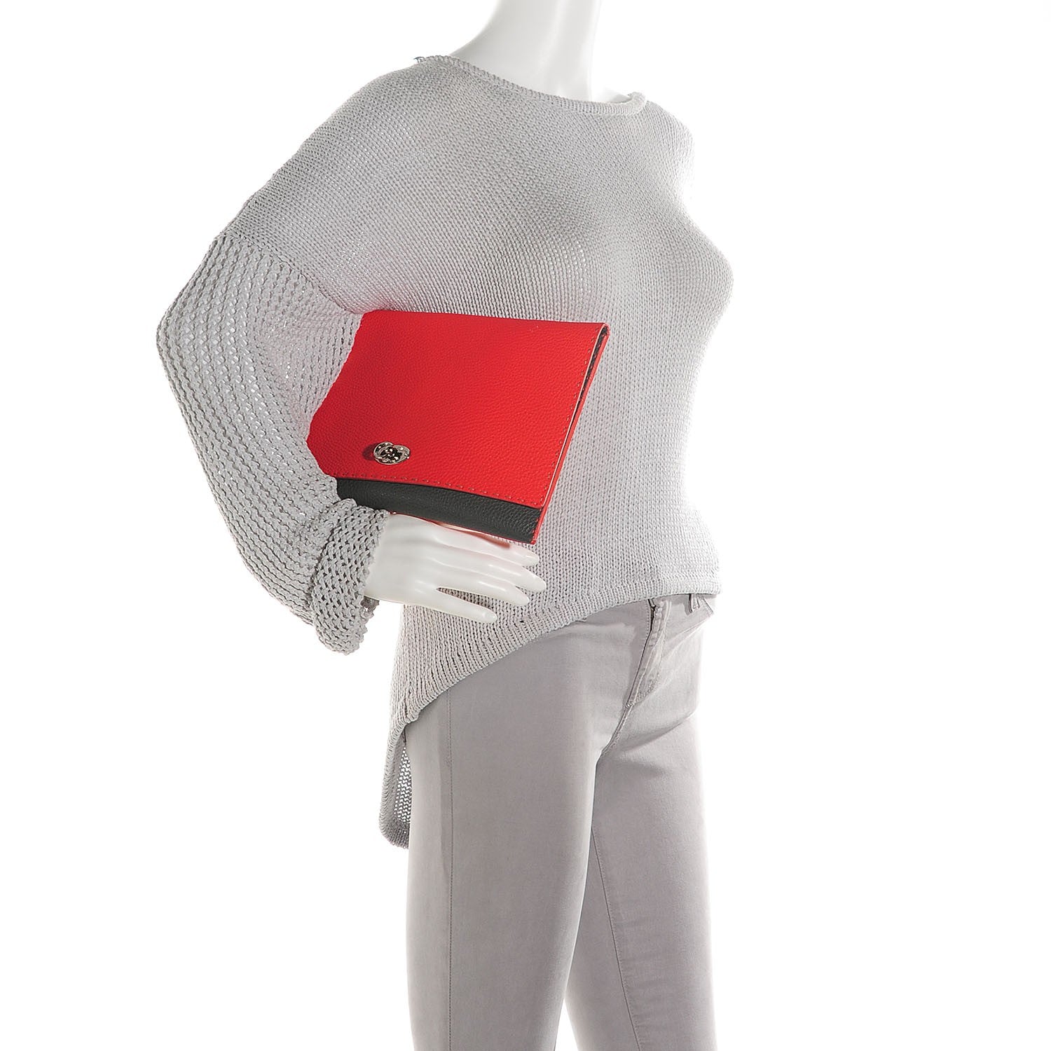Fendi Calfskin Selleria Alda Colorblock Clutch Poppy 2 of 10