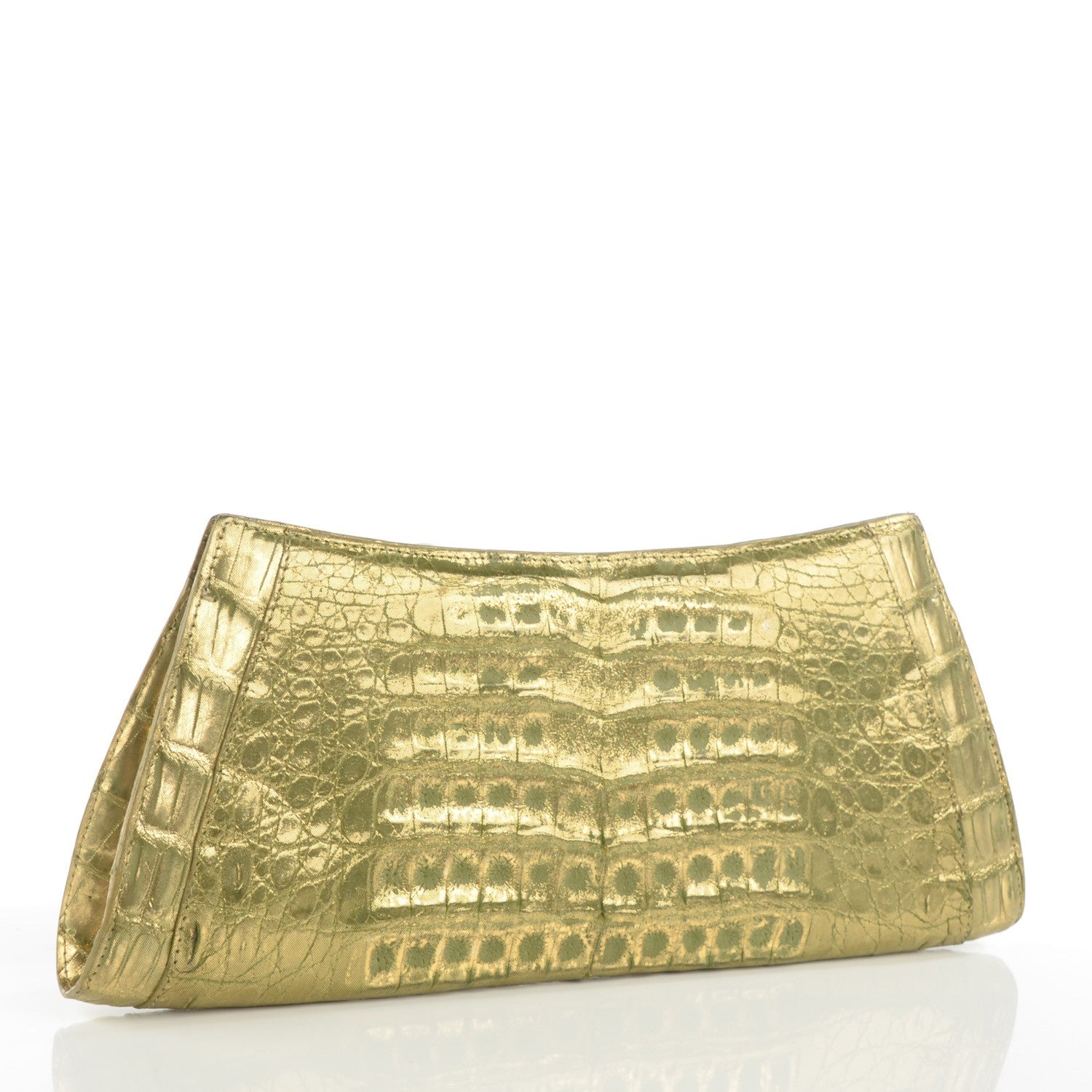 Nancy Gonzalez Metallic Crocodile Trapezoid Clutch Green 3 of 7
