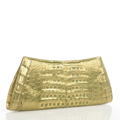 Nancy Gonzalez Metallic Crocodile Trapezoid Clutch Green 3 of 7