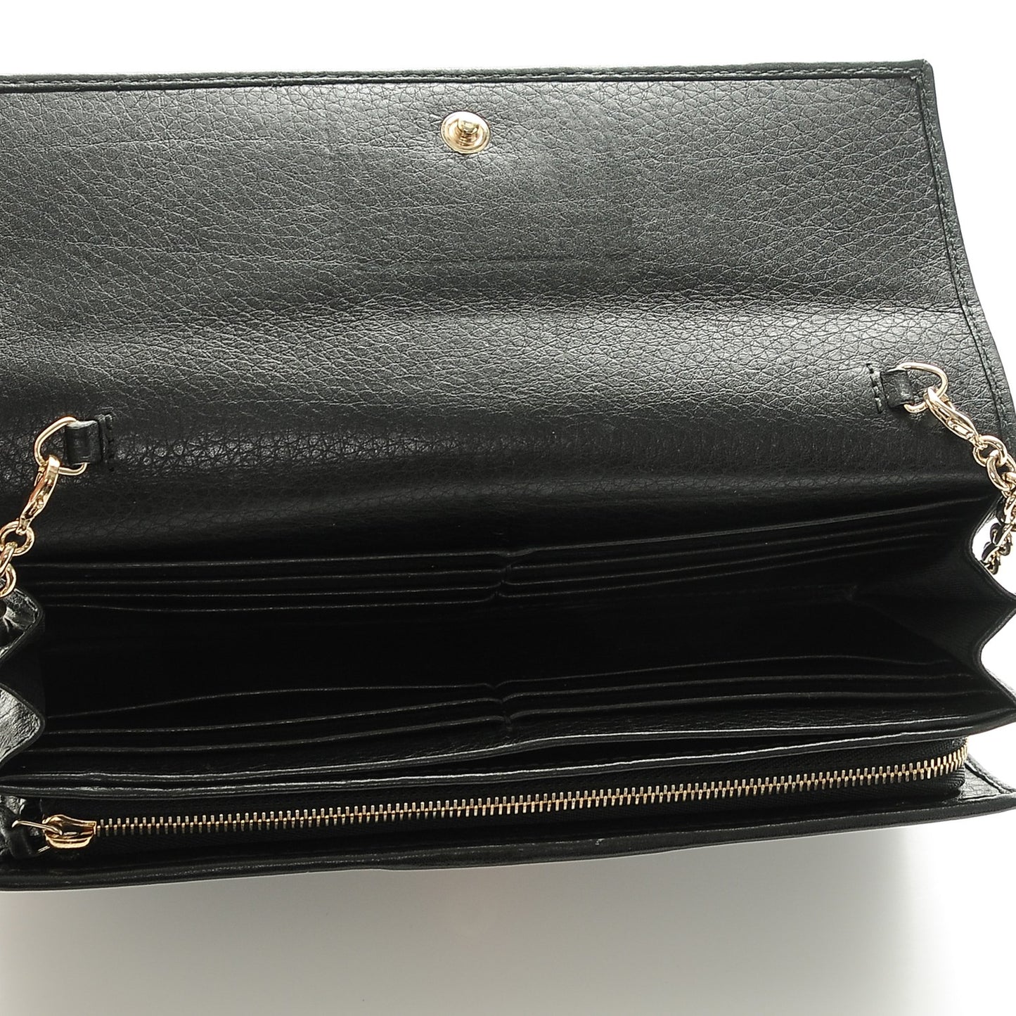 Calfskin Web Horsebit Chain Clutch Wallet Black