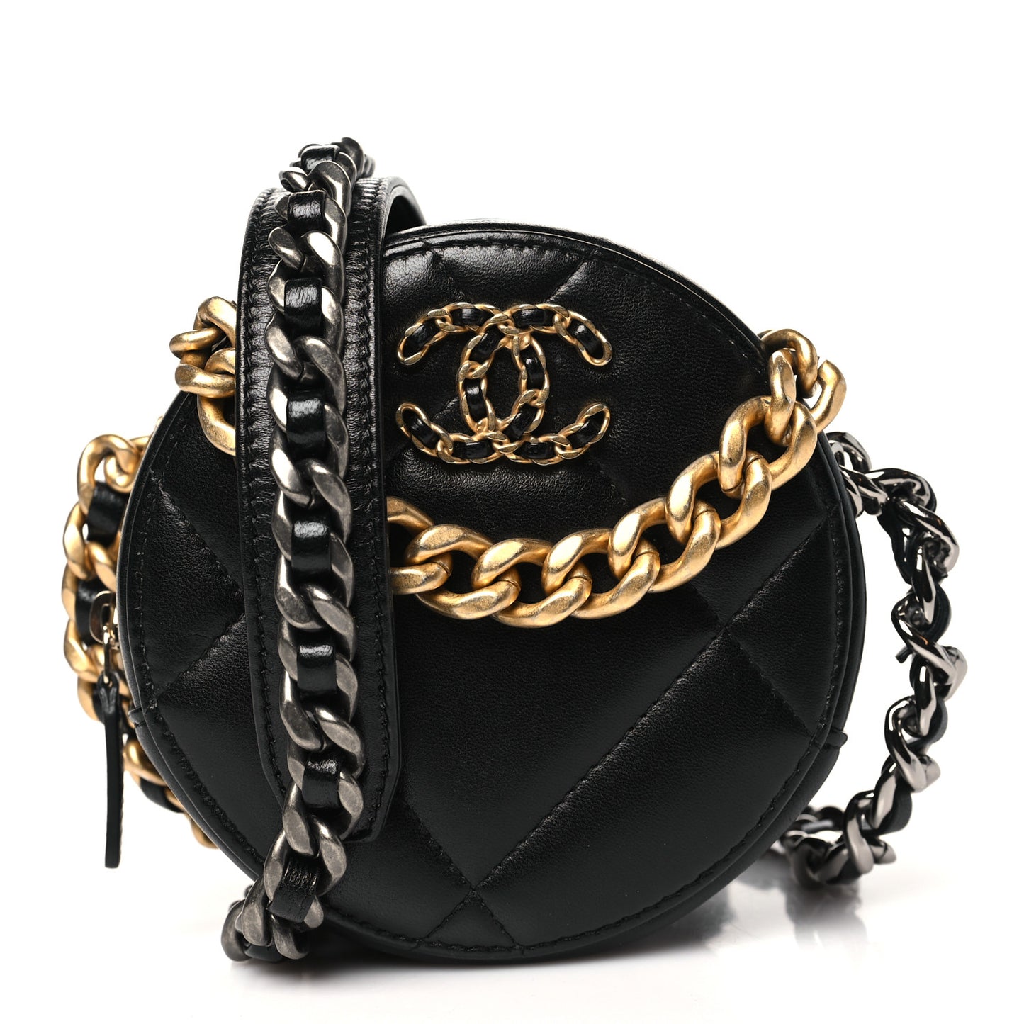 Lambskin Quilted Chanel 19 Round Clutch With Chain Black