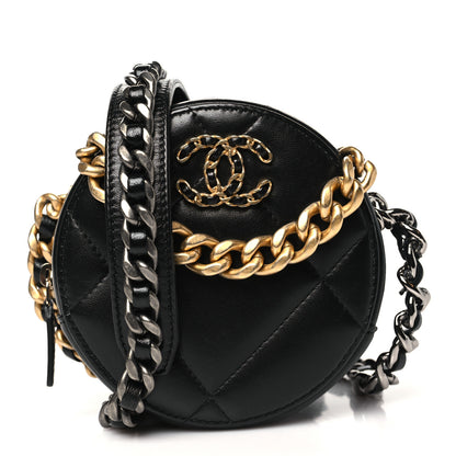 Chanel Lambskin Quilted Chanel 19 Round Clutch With Chain Black 1 of 10