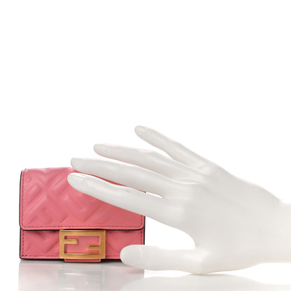 Fendi Nappa FF Diagonal Embossed Micro Tri-Fold Wallet Pink 2 of 12