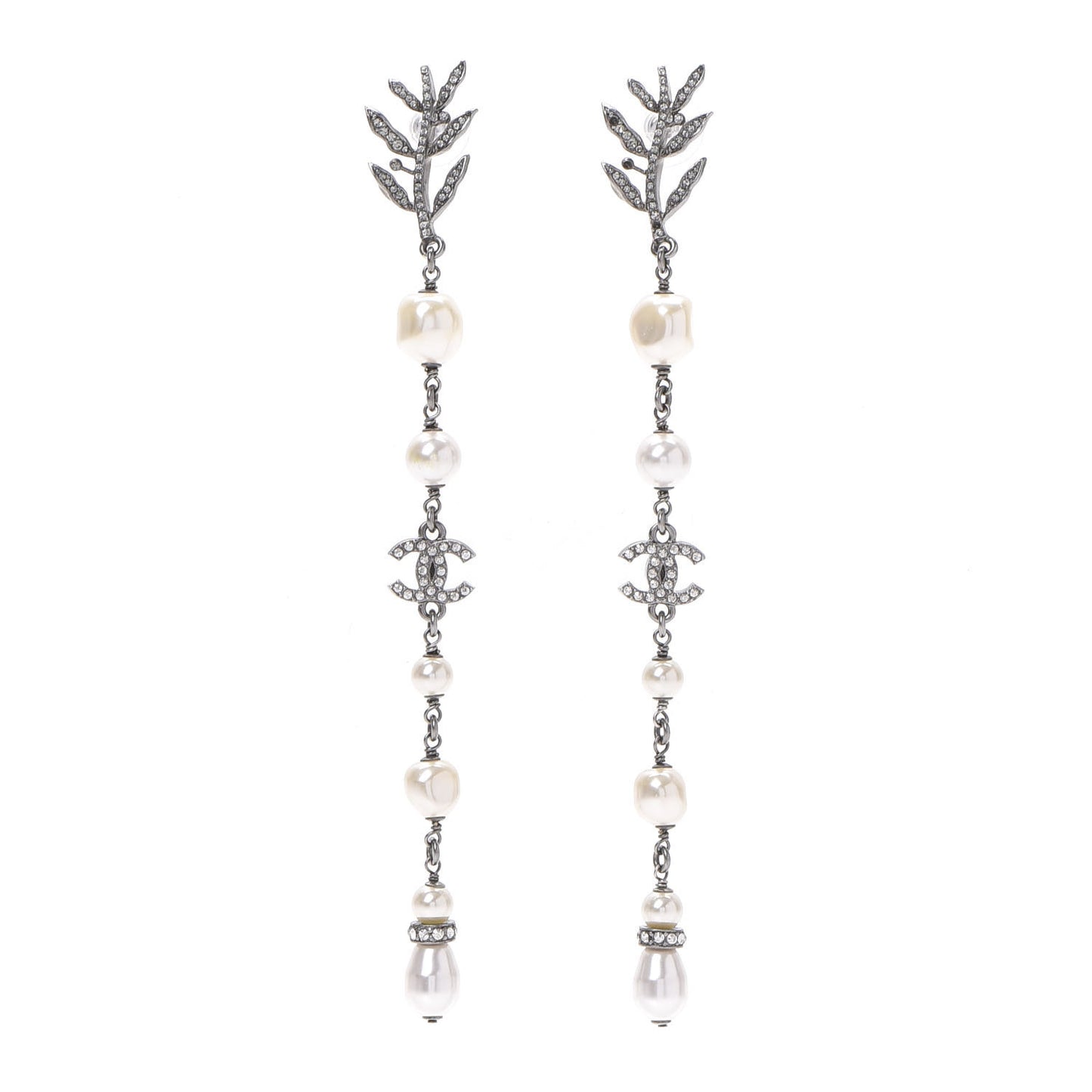 Pearl Crystal CC Drop Earrings Silver