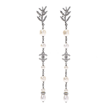Chanel Pearl Crystal CC Drop Earrings Silver 1 of 5